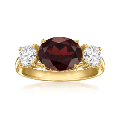 Ross-simons Garnet Ring With Lab-grown Diamonds In 18kt Gold Over Sterling In Red