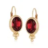 Ross-simons Garnet Twist-edge Earrings In 14kt Yellow Gold In Red
