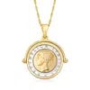 Ross-simons Genuine Lira Coin Necklace In 18kt Gold Over Sterling From Italy In Yellow