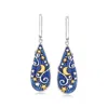Ross-simons Glittery Blue Enamel Celestial Hoop Drop Earrings In 2-tone Sterling Silver In White