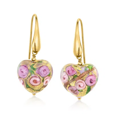 Ross-simons Golden And Rose Murano Glass Heart Drop Earrings In 18kt Gold Over Sterling In Multi