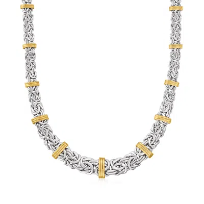 Ross-simons Graduated Byzantine Necklace In Sterling Silver And 14kt Yellow Gold In Multi