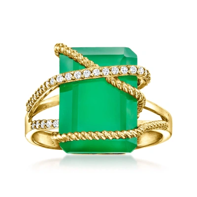 Ross-simons Green Chalcedony And Diamond Ring In 14kt Yellow Gold In White