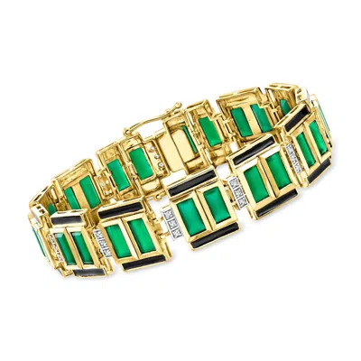 Ross-simons Green Chalcedony And . White Topaz Bracelet With Black Enamel In 18kt Gold Over Sterling In Multi