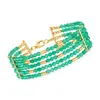 Ross-simons Green Chalcedony Bead 5-row Bead Bracelet In 18kt Gold Over Sterling In Multi