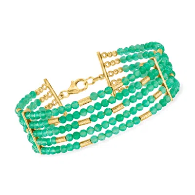 Ross-simons Green Chalcedony Bead 5-row Bead Bracelet In 18kt Gold Over Sterling In Multi