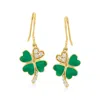 Ross-simons Green Enamel 4-leaf Clover Drop Earrings With . Diamonds In 18kt Gold Over Sterling In White