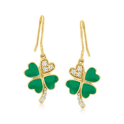 Ross-simons Green Enamel 4-leaf Clover Drop Earrings With . Diamonds In 18kt Gold Over Sterling In White