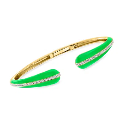 Ross-simons Green Enamel And . Diamond Cuff Bracelet In 18kt Gold Over Sterling In Multi