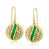 Ross-simons Green Enamel Filigree Ball Drop Earrings In 18kt Gold Over Sterling In Gold