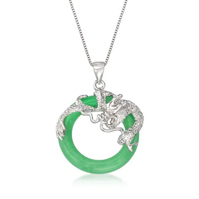 Ross-simons Green Jade Dragon Open-space Pendant Necklace In Sterling Silver In Multi