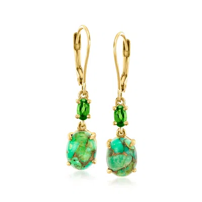 Ross-simons Green Turquoise And . Chrome Diopside Drop Earrings In 18kt Gold Over Sterling In Multi