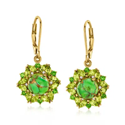 Ross-simons Green Turquoise And Multi-gemstone Drop Earrings In 18kt Gold Over Sterling