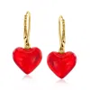 Ross-simons Heart-shaped Red Amber Drop Earrings In 18kt Gold Over Sterling In Red