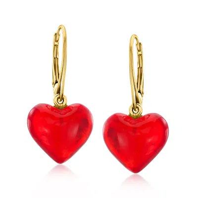 Ross-simons Heart-shaped Red Amber Drop Earrings In 18kt Gold Over Sterling