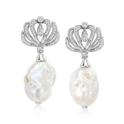 Ross-simons Italian 12-16mm Cultured Baroque Pearl And . Cz Seashell Drop Earrings In Sterling Silver In White