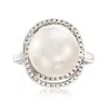 Ross-simons Italian 12mm Cultured Pearl And . Cz Ring In Sterling Silver In White