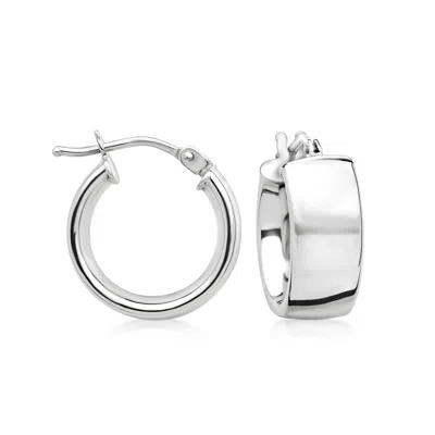 Ross-simons Italian 14kt White Gold Huggie Hoop Earrings In Metallic