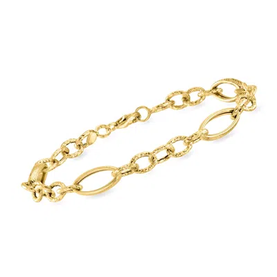 Ross-simons Italian 14kt Yellow Gold Alternating Cable And Oval-link Bracelet In Multi