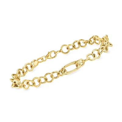 Ross-simons Italian 14kt Yellow Gold Alternating Cable And Oval-link Bracelet In Multi