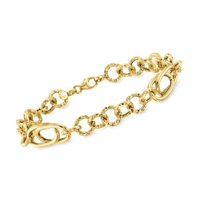 Ross-simons Italian 14kt Yellow Gold Alternating Cable And Oval-link Bracelet In Multi