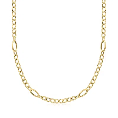 Ross-simons Italian 14kt Yellow Gold Alternating Cable And Oval-link Necklace In Multi
