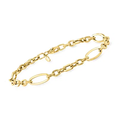 Ross-simons Italian 14kt Yellow Gold Alternating Cable And Paper Clip Link Bracelet In Multi