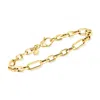 Ross-simons Italian 14kt Yellow Gold Alternating Cable And Paper Clip Link Bracelet In Multi