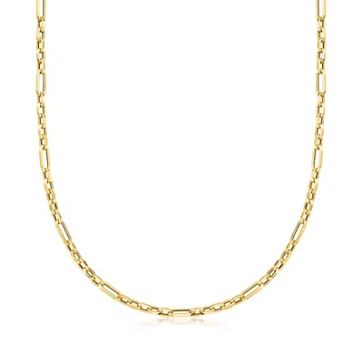 Ross-simons Italian 14kt Yellow Gold Alternating Cable And Paper Clip Link Necklace In Multi