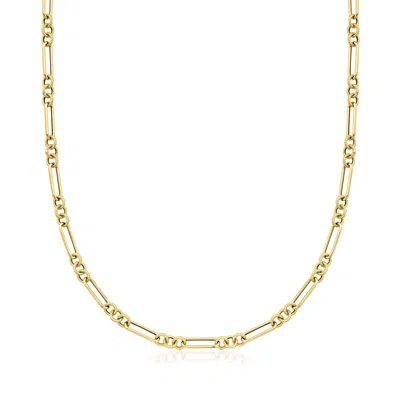 Ross-simons Italian 14kt Yellow Gold Alternating Cable And Paper Clip Link Necklace In Multi