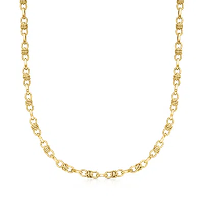 Ross-simons Italian 14kt Yellow Gold Alternating Oval And Barrel-link Necklace In Multi