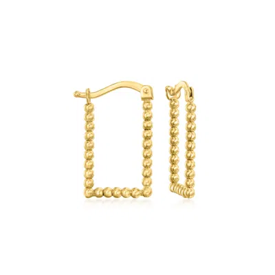 Ross-simons Italian 14kt Yellow Gold Beaded Rectangular Hoop Earrings In Brown
