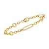 Ross-simons Italian 14kt Yellow Gold Alternating Cable And Paper Clip Link Bracelet In Multi