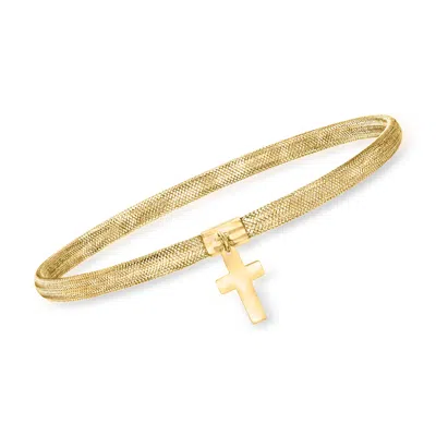 Ross-simons Italian 14kt Yellow Gold Cross Charm Mesh Bracelet In Multi