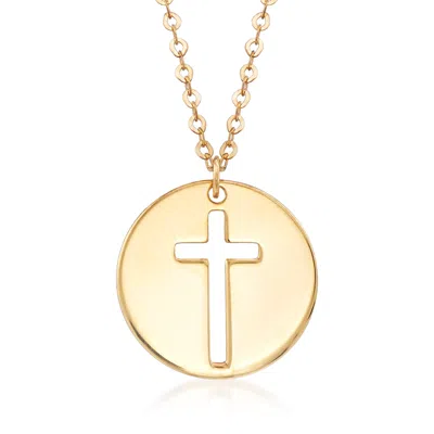 Ross-simons Italian 14kt Yellow Gold Cross Cutout Disc Pendant Necklace In Multi