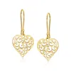 Ross-simons Italian 14kt Yellow Gold Filigree Heart Drop Earrings In Yellow