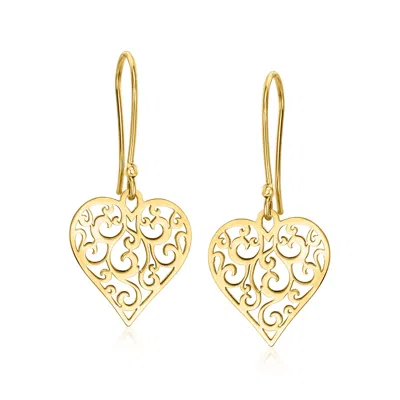 Ross-simons Italian 14kt Yellow Gold Filigree Heart Drop Earrings