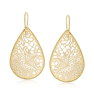 Ross-simons Italian 14kt Yellow Gold Floral Embroidery Teardrop Earrings