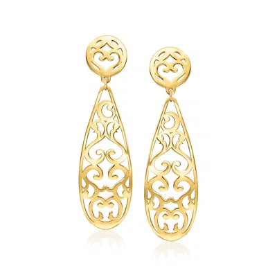 Ross-simons Italian 14kt Yellow Gold Floral Openwork Drop Earrings