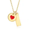 Ross-simons Italian 14kt Yellow Gold Heart And Bar Necklace With Red Enamel