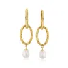 Ross-simons Italian 14kt Yellow Gold Hoop Drop Earrings With Removable 8-9mm Cultured Pearl Dangle Charm In Yellow