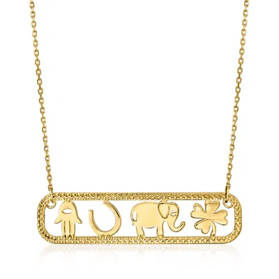Ross-simons Italian 14kt Yellow Gold Lucky Symbols Bar Necklace
