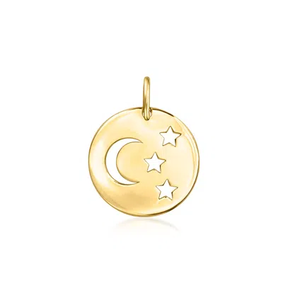 Ross-simons Italian 14kt Yellow Gold Moon And Stars Cutout Disc Pendant