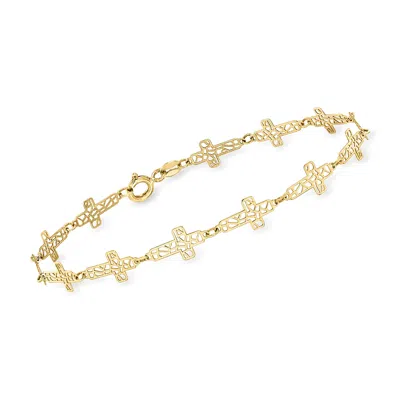 Ross-simons Italian 14kt Yellow Gold Openwork Cross Station Bracelet