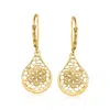 Ross-simons Italian 14kt Yellow Gold Openwork Floral Lace Teardrop Earrings In Yellow