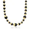 Ross-simons Italian 14kt Yellow Gold-plated Necklace With 10-16mm Black Agate Beads In Multi
