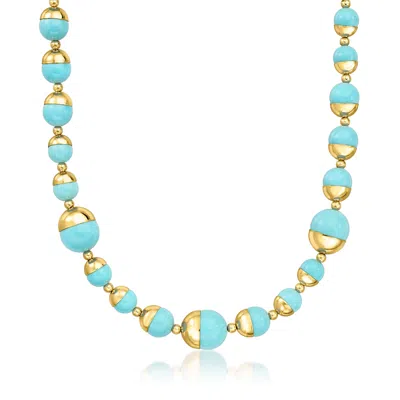 Ross-simons Italian 14kt Yellow Gold-plated Necklace With Simulated Blue Gemstones