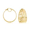 Ross-simons Italian 14kt Yellow Gold Textured And Polished Lace Hoop Earrings In Yellow