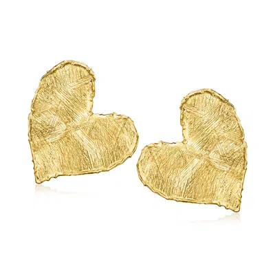 Ross-simons Italian 18kt Gold Over Sterling Brushed And Polished Heart Earrings In Yellow