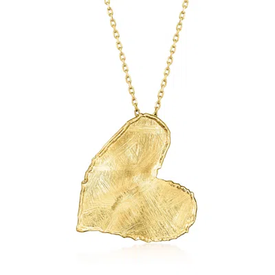 Ross-simons Italian 18kt Gold Over Sterling Brushed And Polished Heart Necklace In Multi